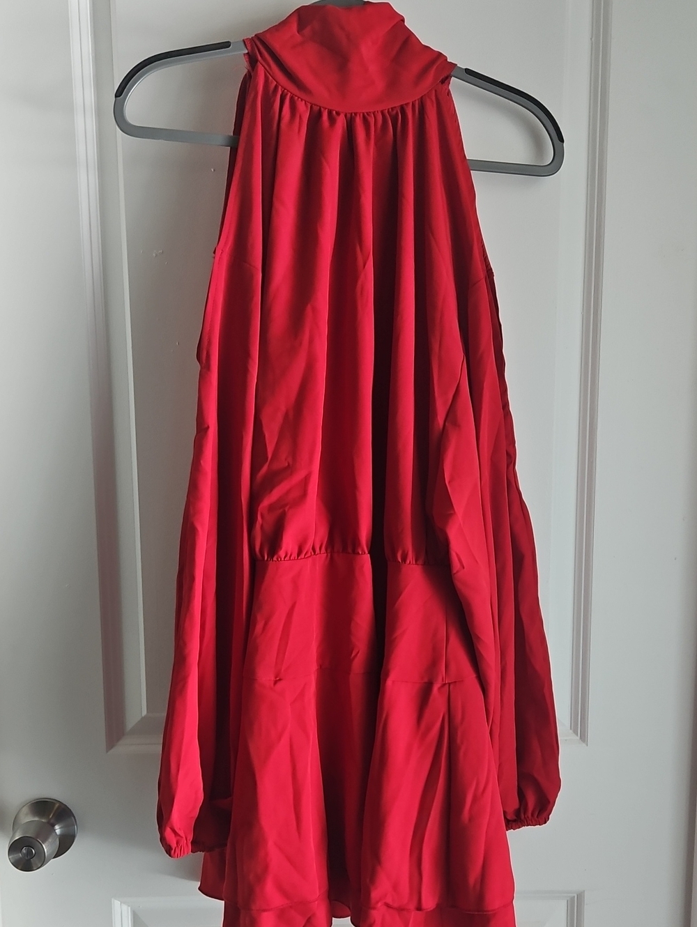 Women's Red Halter Neck Pleated Romper